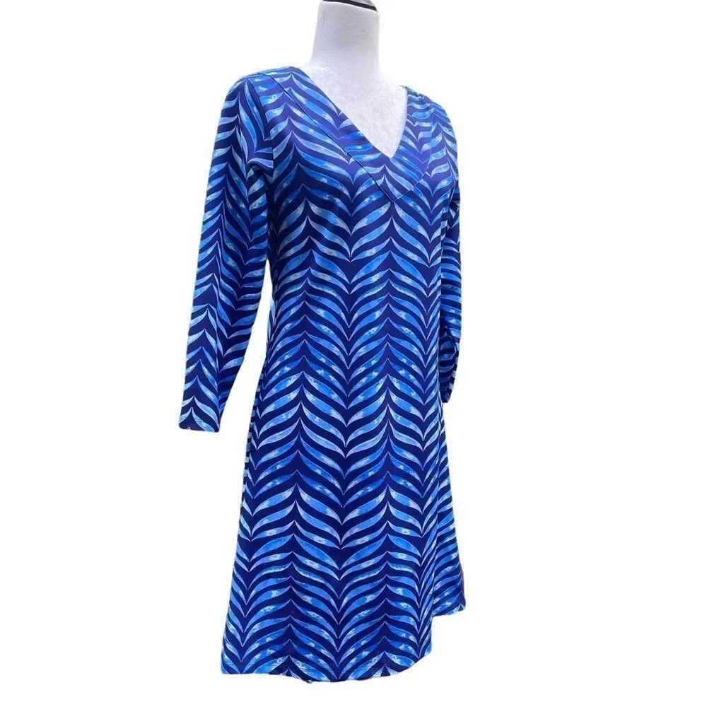 Chelsea Gunn Organic Blue Geometric Zebra Print Body Con Mini Dress